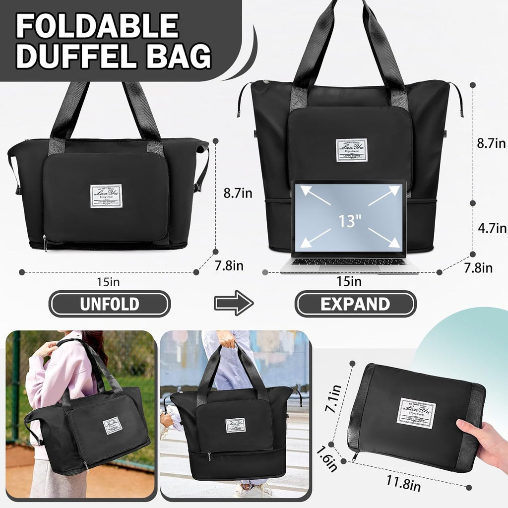 Large Capacity Folding Travel Bag,Expansion Travel Duffel Bag with Dry and Wet Separation Portable Travel Duffel Bag