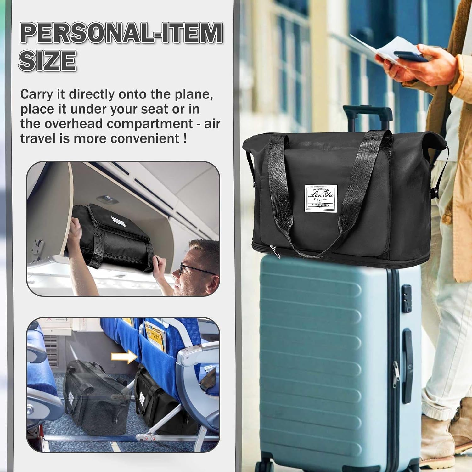 Large Capacity Folding Travel Bag,Expansion Travel Duffel Bag with Dry and Wet Separation Portable Travel Duffel Bag