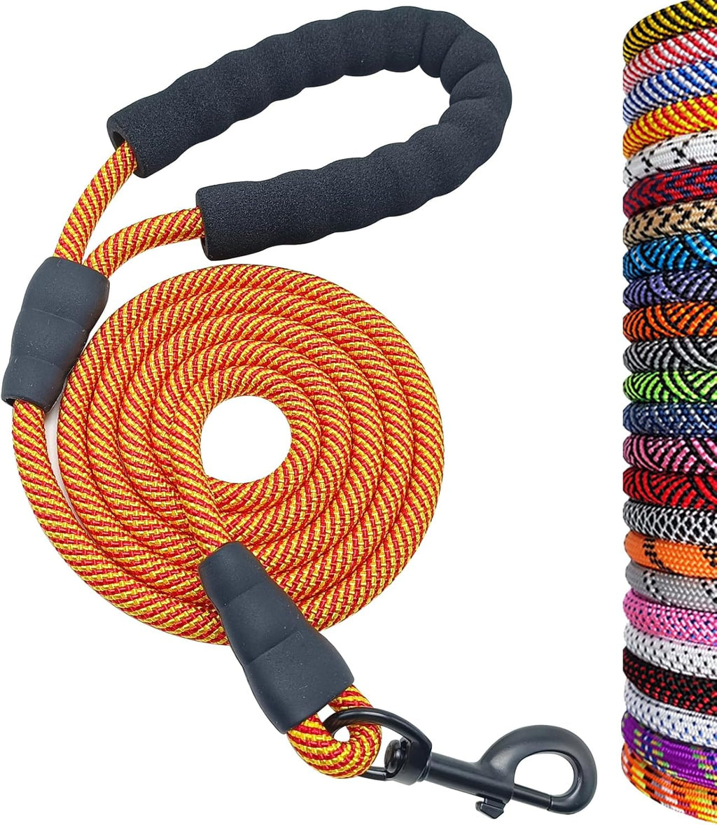 Heavy Duty Rope Dog Leash, 6/8/10FT Nylon Pet Leash, Soft Padded Handle Thick Lead Leashes for Large Medium Dogs (Orange, 1/2" * 6')