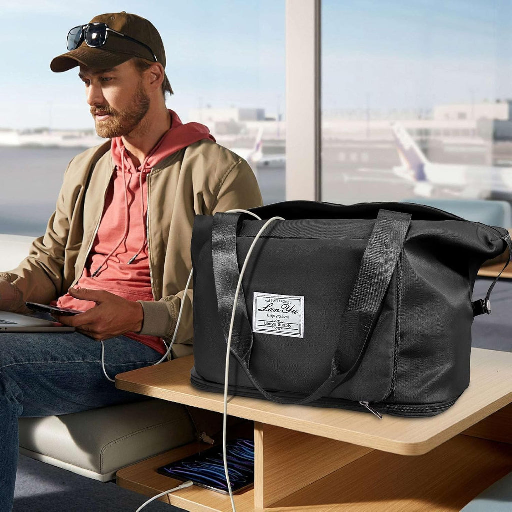 Large Capacity Folding Travel Bag,Expansion Travel Duffel Bag with Dry and Wet Separation Portable Travel Duffel Bag