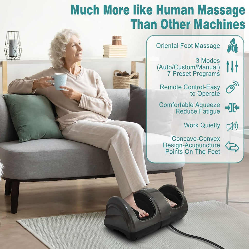 Foot Massager Machine, Shiatsu Foot and Calf Massager Plantar Nerve Pain Electric Deep Kneading Rolling Massage for Foot Leg Calf Arm Ankle with Remote