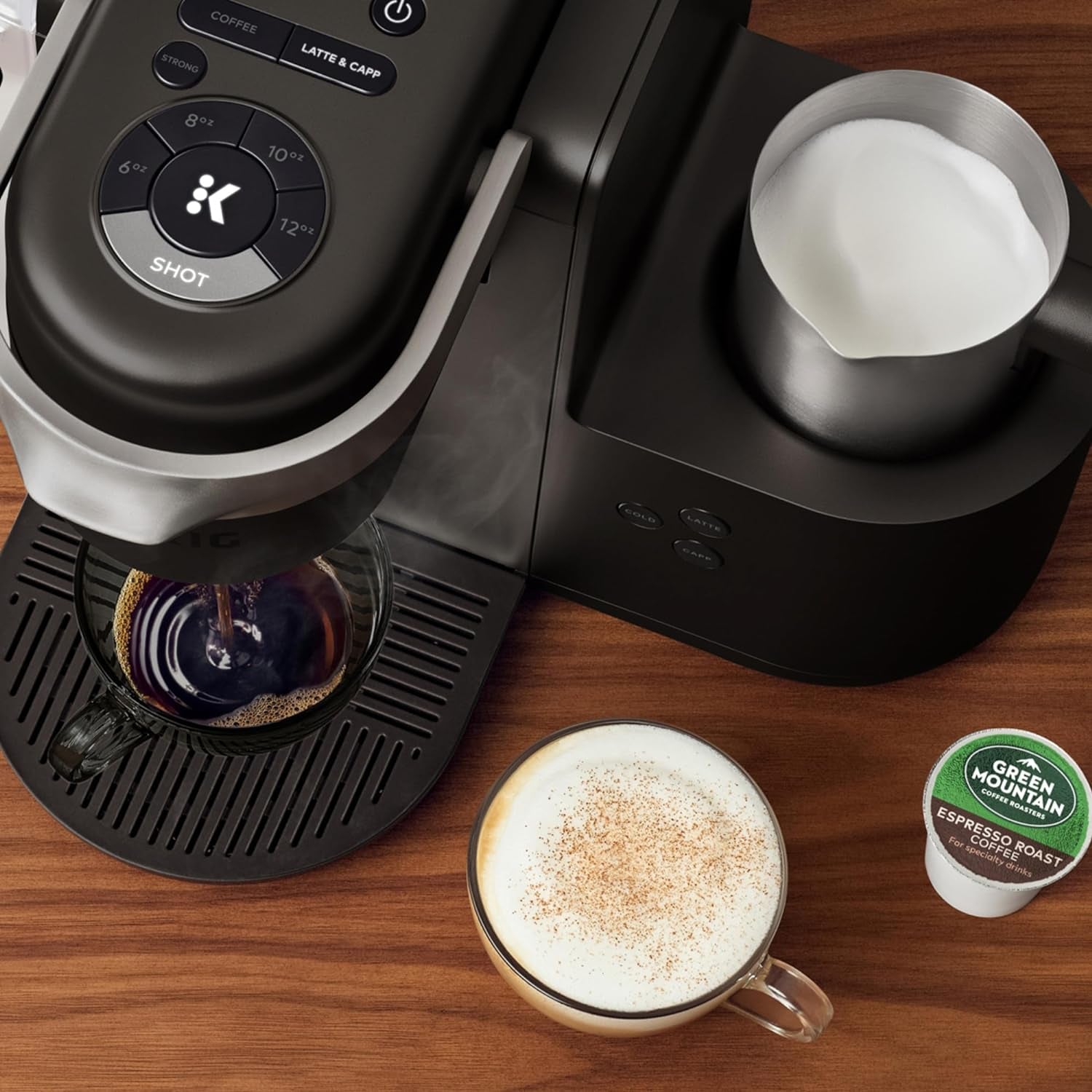 K-Cafe Single-Serve K-Cup Coffee Maker, Latte Maker and Cappuccino Maker, Comes with Dishwasher Safe Milk Frother, Coffee Shot Capability, Compatible with All  K-Cup Pods, Dark Charcoal