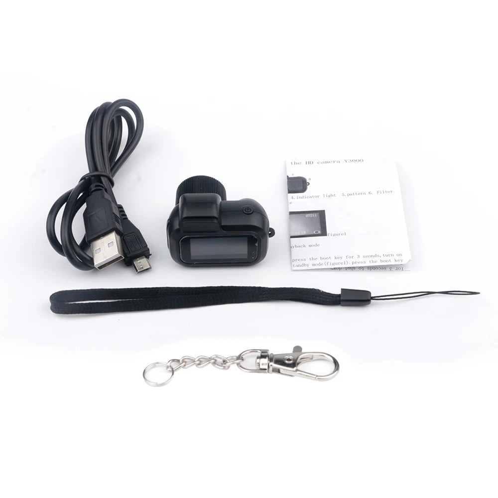 Mini Camera with 0.96In Screen CMOS Indoor Home Outdoor 1080P Sports Portable Vintage Video Recorder Support TF Card Y3000